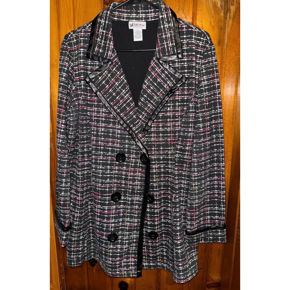 Self Esteem Womens XL Plaid Double Breasted Blazer Black Pink Size XL
